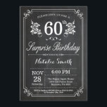 Surprise 60th Birthday Invitation Chalkboard Kaart<br><div class="desc">Verrassing 60e verjaardag uitnodiging met rustieke krijtbord achtergrond en bloemenpatroon, zwart en wit. Verjaardag voor volwassenen. Verjaardag van Mannen of vrouwen. Kinder jongen of meisje dame tiener Bday Nodig uit. 13e 15e 16e 18e 20e 21e 30e 40e 50e 60e 70e 80e 90e 100e. Elke leeftijd. Voor verdere aanpassing klikt u...</div>