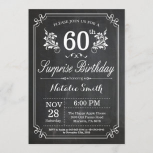 Surprise 60th Birthday Invitation Chalkboard Kaart