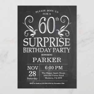 Surprise 60th Birthday Invitation Chalkboard Kaart