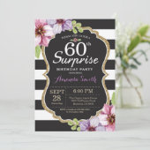 Surprise 60th Birthday Invitation Floral Gold Kaart (Staand voorkant)