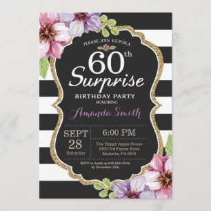 Surprise 60th Birthday Invitation Floral Gold Kaart