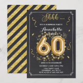 Surprise 60th Birthday Invitation Gold Chalkboard Kaart (Voorkant / Achterkant)