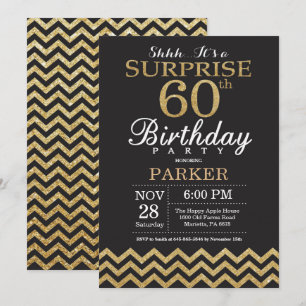Surprise 60th Birthday Invitation Gold Glitter Kaart
