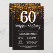 Surprise 60th Birthday Invitation Gold Glitter Kaart (Voorkant / Achterkant)