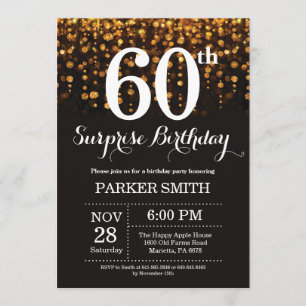 Surprise 60th Birthday Invitation Gold Glitter Kaart