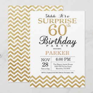Surprise 60th Birthday Invitation Gold Glitter Kaart