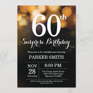 Surprise 60th Birthday Invitation Gold Glitter Kaart