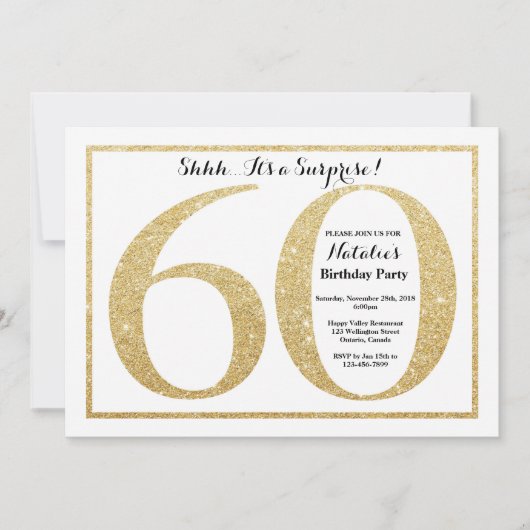 Surprise 60th Birthday Invitation Gold Glitter Kaart (Voorkant)