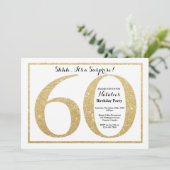 Surprise 60th Birthday Invitation Gold Glitter Kaart (Staand voorkant)