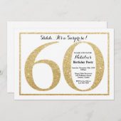 Surprise 60th Birthday Invitation Gold Glitter Kaart (Voorkant / Achterkant)