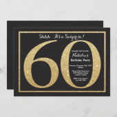Surprise 60th Birthday Invitation Gold Glitter Kaart (Voorkant / Achterkant)