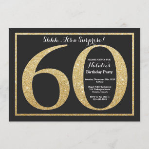 Surprise 60th Birthday Invitation Gold Glitter Kaart