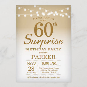 Surprise 60th Birthday Invitation Gold Kaart