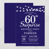 Surprise 60th Birthday Invitation Navy Blue Kaart (Voorkant / Achterkant)