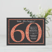 Surprise 60th Birthday Invitation Oranje Glitter Kaart (Staand voorkant)