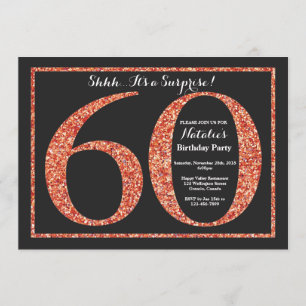 Surprise 60th Birthday Invitation Oranje Glitter Kaart