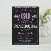 Surprise 60th Birthday Invitation Paars and Black Kaart (Staand voorkant)