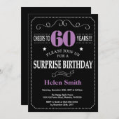Surprise 60th Birthday Invitation Paars and Black Kaart (Voorkant / Achterkant)