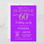 Surprise 60th Birthday Invitation Paars and Gold Kaart<br><div class="desc">Verrassend 60e verjaardag Uitnodiging met Paarse en Gold Glitter achtergrond. Chalkboard. Volwassen verjaardag. Mannen of vrouwen uitgenodigd. Elke leeftijd. Voor verdere aanpassing,  te klikken gelieve de knoop "van de Aanpassing het"en ons ontwerphulpmiddel te gebruiken om deze sjabloon te wijzigen.</div>