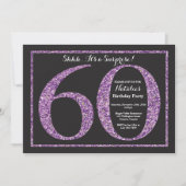 Surprise 60th Birthday Invitation Paars Glitter Kaart (Voorkant)