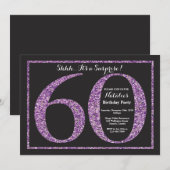 Surprise 60th Birthday Invitation Paars Glitter Kaart (Voorkant / Achterkant)