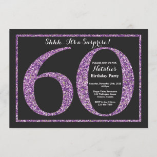 Surprise 60th Birthday Invitation Paars Glitter Kaart
