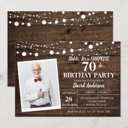 Surprise 60th Birthday Invitation Rustic Wood Kaart (Voorkant / Achterkant)