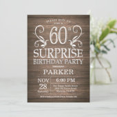 Surprise 60th Birthday Invitation Rustic Wood Kaart (Staand voorkant)
