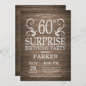 Surprise 60th Birthday Invitation Rustic Wood Kaart (Voorkant / Achterkant)