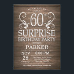 Surprise 60th Birthday Invitation Rustic Wood Kaart<br><div class="desc">Verrassend 60th Birthday Invitation Rustic Wood Background 15e 16e 18e 21e 21e 30e 40e 60e 70e 90e 100e,  elke leeftijd. Volwassen verjaardag. Man Male Birthday Party. Voor verdere aanpassing,  te klikken gelieve de knoop "van de Aanpassing het"en ons ontwerphulpmiddel te gebruiken om deze sjabloon te wijzigen.</div>