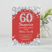 Surprise 60th Birthday Invitation Silver Diamond Kaart (Staand voorkant)