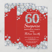 Surprise 60th Birthday Invitation Silver Diamond Kaart (Voorkant / Achterkant)
