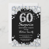 Surprise 60th Birthday Invitation Silver Diamond Kaart (Voorkant)