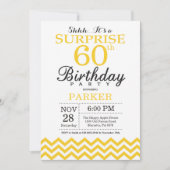 Surprise 60th Birthday Invitation Yellow Chevron Kaart (Voorkant)