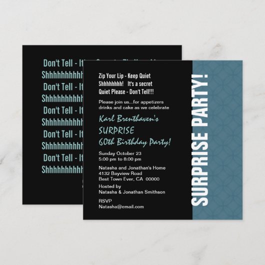 SURPRISE 60th Birthday Modern Dusty Blue W1453 Kaart (Voorkant / Achterkant)