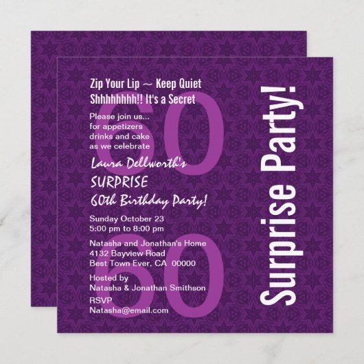 SURPRISE 60th Birthday Modern Paars Star Pattern Kaart (Voorkant / Achterkant)