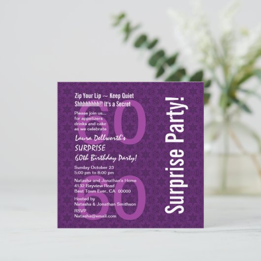 SURPRISE 60th Birthday Modern Paars Star Pattern Kaart (Staand voorkant)