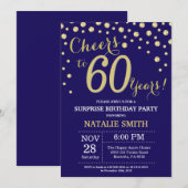 Surprise 60th Birthday Navy Blue en Gold Diamond Kaart (Voorkant / Achterkant)