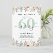 Surprise 60th Birthday Party Elegant Pastel Floral Kaart (Staand voorkant)