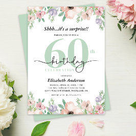 Surprise 60th Birthday Party Elegant Pastel Floral Kaart