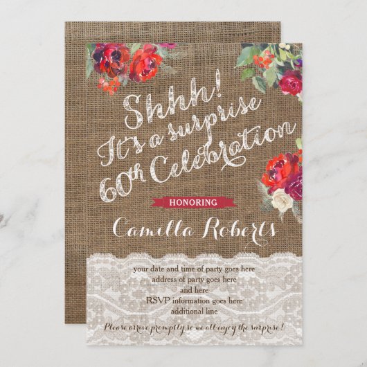 Surprise 60th Birthday Party Nodigt uit voor Feest Kaart (Voorkant / Achterkant)