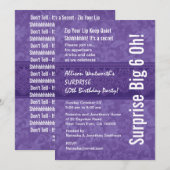 SURPRISE 60th Birthday Party Paars and White Kaart (Voorkant / Achterkant)