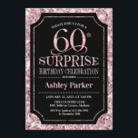 Surprise 60th Birthday Party - Roos Gold Zwart Kaart<br><div class="desc">Verrassing 60e verjaardag viering uitnodiging. Elegant stijlvol ontwerp in zwart en faux glitter roos gouden motief. Beschikt over een elegant scriptlettertype. Stuur me een bericht als je verder moet worden aangepast.</div>