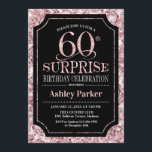 Surprise 60th Birthday Party - Roos Gold Zwart Kaart<br><div class="desc">Verrassing 60e verjaardag viering uitnodiging. Elegant stijlvol ontwerp in zwart en faux glitter roos gouden motief. Beschikt over een elegant scriptlettertype. Stuur me een bericht als je verder moet worden aangepast.</div>