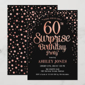 Surprise 60th Birthday Party - Zwart & Roos Goud Kaart (Voorkant / Achterkant)