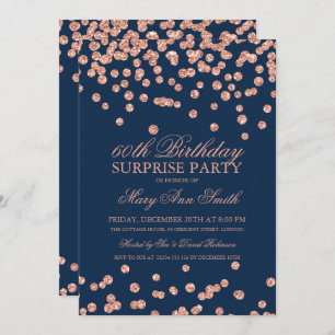 Surprise 60th Birthday Roos Gold Glitter Navy Blue Kaart
