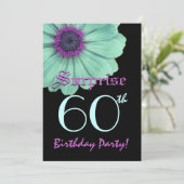 SURPRISE 60th Birthday Sjabloon Green Paars Daisy Kaart (Staand voorkant)