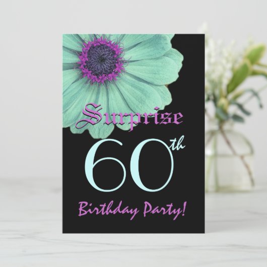 SURPRISE 60th Birthday Sjabloon Green Paars Daisy Kaart (Staand voorkant)