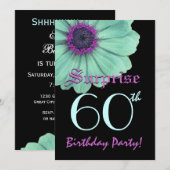 SURPRISE 60th Birthday Sjabloon Green Paars Daisy Kaart (Voorkant / Achterkant)