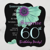 SURPRISE 60th Birthday Sjabloon Green Paars Daisy Kaart (Voorkant / Achterkant)